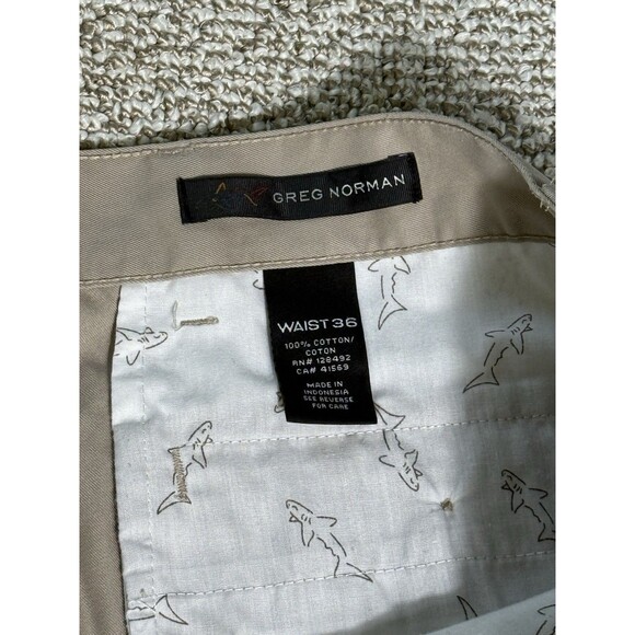 Greg Norman Golf Shorts Men's 36 Khaki Polyester Flat Front 9" Inseam THE SHARK - Picture 2 of 8